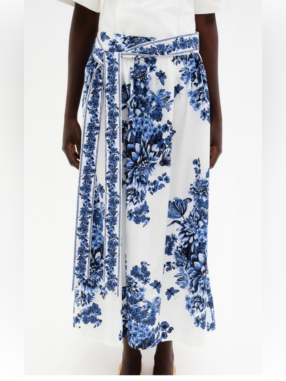 H&M White Maxi Skirt with Blue Floral Belted Detail